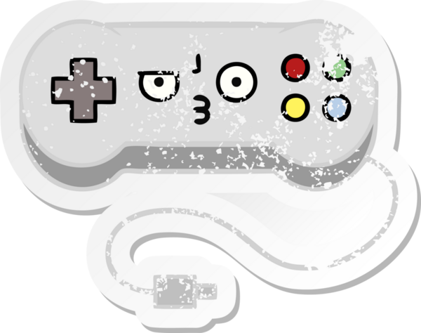 Bir insan tarafından çizilmiş sevimli bir çizgi film oyun denetleyicisinin sıkıntılı çıkartması