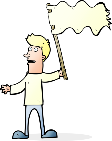 Bir insan tarafından çizilmiş beyaz bayrak sallayan çizgi film adamı.