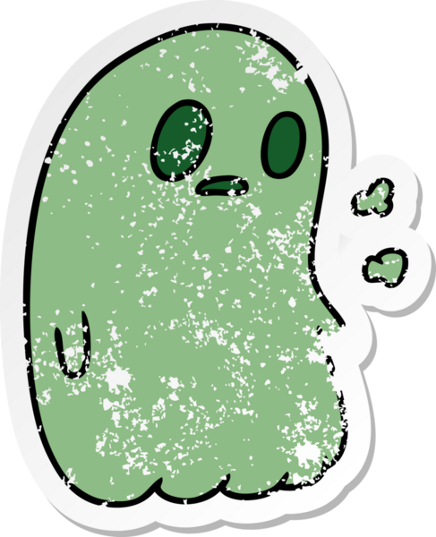 Bir insan tarafından çizilmiş sevimli bir kawaii hayaletinin sıkıntılı karikatür çizimi