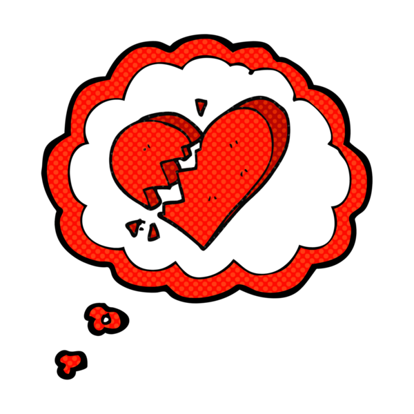 Serbest çizim düşünce balonu karikatürü Bir insan tarafından çizilmiş kırık kalp