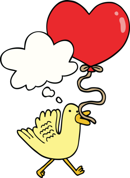 insan tarafından çizilmiş balonlu kalp balonlu çizgi film kuşu.