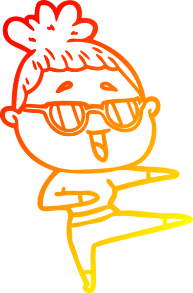 Bir insan tarafından çizilmiş gözlük takan mutlu bir kadının çizgi çizimi.