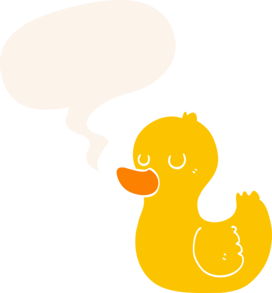 Bir insan tarafından çizilmiş, konuşma baloncuklu çizgi film ördeği.