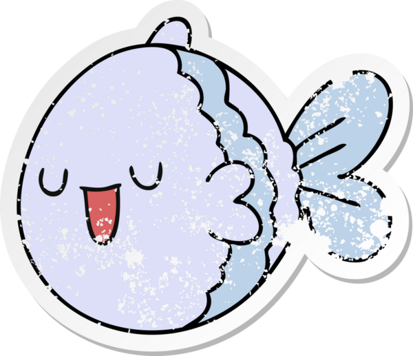 Bir insan tarafından çizilmiş garip bir el çizilmiş karikatür balığının sıkıntılı çıkartması