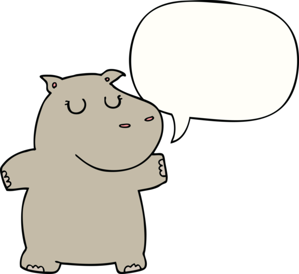 Bir insan tarafından çizilmiş konuşma balonlu çizgi film su aygırı.