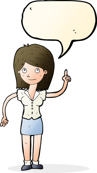 Bir insan tarafından çizilmiş konuşma baloncuğu fikri olan bir karikatür kadın.