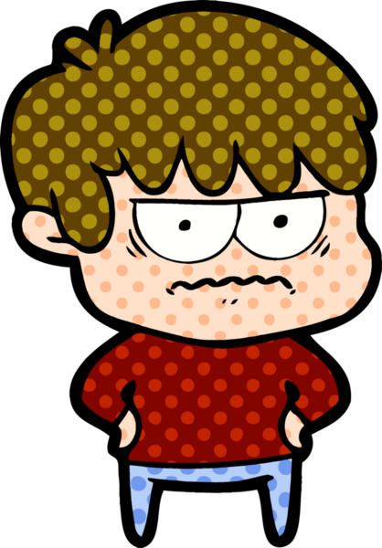 Bir insan tarafından çizilmiş sinirli çizgi film çocuğu.