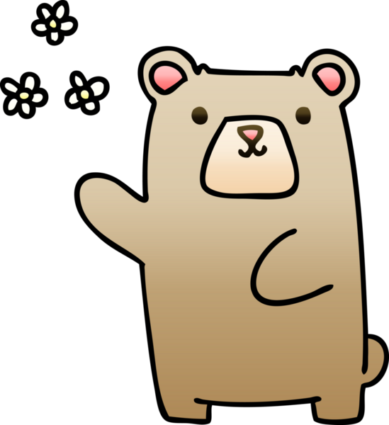 Değişken gölgeli çizgi film ayısı ve bir insan tarafından çizilmiş çiçekler.