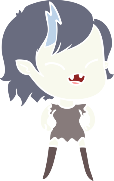 Bir insan tarafından çizilmiş düz renkli çizgi film gülen vampir kız.