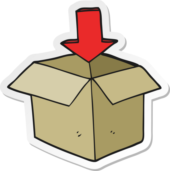 Bir insan tarafından çizilmiş ok indirme ambalajlı bir karikatür kutusunun etiketi