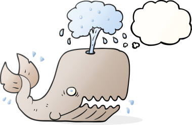 Serbest çizim düşünce baloncuğu bir insan tarafından çizilmiş su püskürten balina.