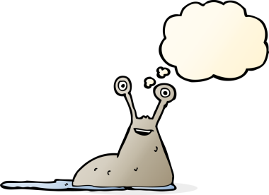 Bir insan tarafından çizilmiş düşünce baloncuklu çizgi film sümüklüböceği.