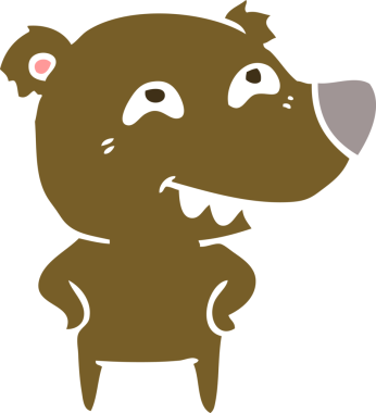 Düz renkli çizgi film ayısı bir insan tarafından çizilmiş dişleri gösteriyor.