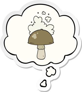 Düşünce baloncuklu spor bulutlu karikatür mantarı insan tarafından çizilmiş bir çıkartma.