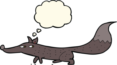 Bir insan tarafından çizilmiş düşünce baloncuklu küçük tilki.