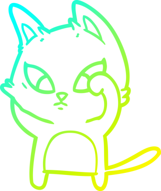 Bir insan tarafından çizilmiş kafası karışmış çizgi film kedisinin soğuk gradyan çizgisi.