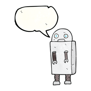 Bir insan tarafından çizilmiş serbest konuşma balonu desenli karikatür robotu