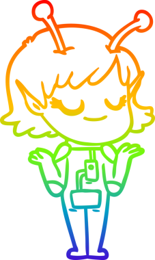 Bir insan tarafından çizilmiş gülümseyen uzaylı kız çizgi filmi.