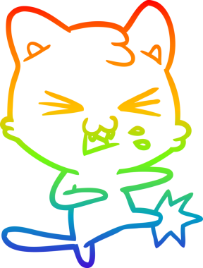 Gökkuşağı gradyan çizgi çizimi Bir insan tarafından çizilmiş bir çizgi kedi tıslama