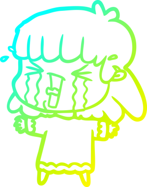 Bir insan tarafından çizilmiş göz yaşları içinde bir çizgi film kadını çizimi.