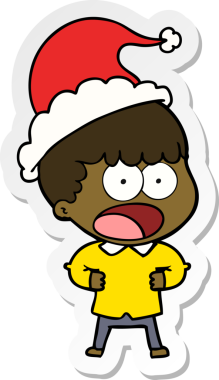 Bir insan tarafından çizilmiş Noel Baba şapkası giyen şok olmuş bir adamın el yazısı.