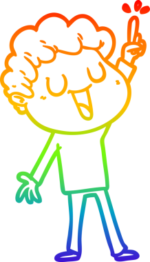 Gökkuşağı gradyan çizimi. Gülen bir çizgi film adamı. Bir insan tarafından çizilmiş harika bir fikir.