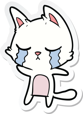 Bir insan tarafından çizilmiş ağlayan çizgi film kedisinin çıkartması.