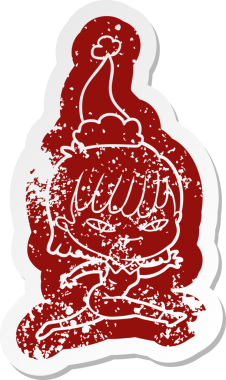 Bir insan tarafından çizilmiş Noel Baba şapkası giyen bir kadının garip bir karikatürü.