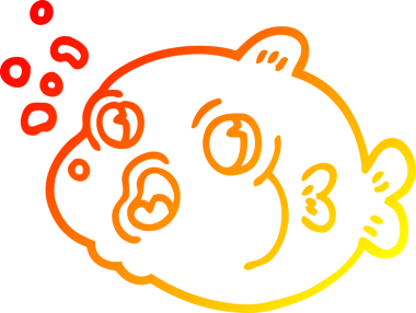 Bir insan tarafından çizilen baloncukları üfleyen bir balığın sıcak çizgi çizimi