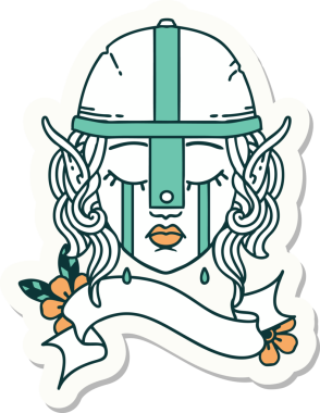 Bir insan tarafından çizilmiş ağlayan elf savaşçı karakterinin çıkartması.