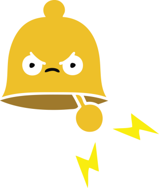 Bir insan tarafından çizilmiş çalan çanın düz renkli retro karikatürü