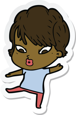 Bir insan tarafından çizilmiş bir karikatür kadının çıkartması.