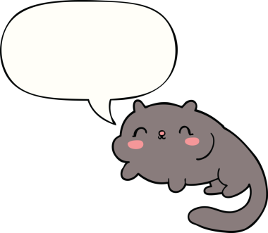 Bir insan tarafından çizilmiş konuşma balonu olan çizgi film kedisi.