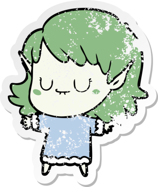 Bir insan tarafından çizilmiş mutlu bir elf kızının sıkıntılı çıkartması.