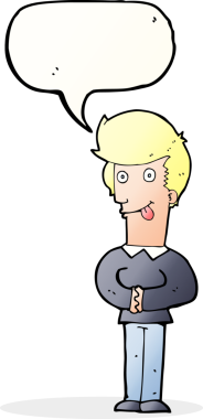 Bir insan tarafından çizilmiş konuşma baloncuğuyla dilini dışarı çıkaran çizgi film adamı.