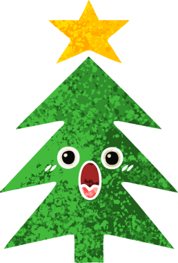 Bir insan tarafından çizilmiş bir noel ağacının retro çizim tarzı karikatürü.