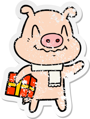 Bir insan tarafından çizilmiş sinirli çizgi film domuzu çıkartması.