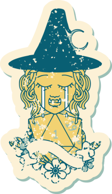 Retro Dövme Tarzı Ağlayan Ork Cadısı Bir insan tarafından çizilmiş doğal bir D20 rulo