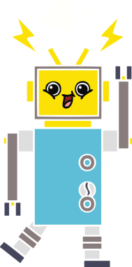 Bir insan tarafından çizilmiş düz renkli bir robot karikatürü