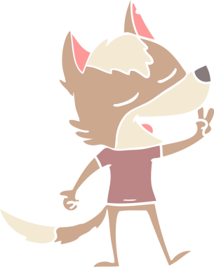 Düz renkli karikatür kurt bir insan tarafından çizilmiş barış işareti.