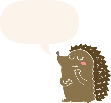 Bir insan tarafından çizilmiş, konuşma baloncuklu şirin bir kirpi.