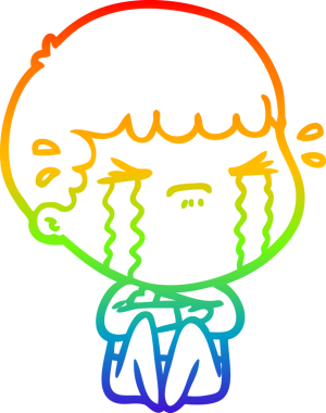 Gökkuşağı gradyan çizimi bir insan tarafından çizilmiş ağlayan bir karikatür adamı çiziyor.