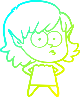 Soğuk gradyan çizgi çizimi bir insan tarafından çizilmiş bir elf kızı