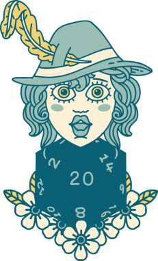 Bir insan tarafından çizilmiş 20 zarlı Retro Dövme Tarzı insan ozanı