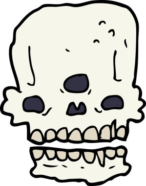 Bir insan tarafından çizilmiş ürkütücü bir kafatası.