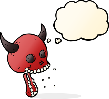 Bir insan tarafından çizilmiş düşünce baloncuklu garip kafatası.