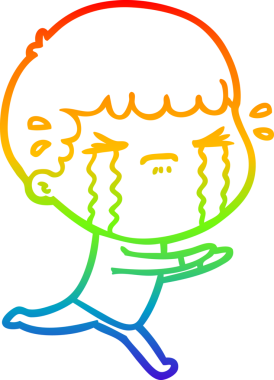 Gökkuşağı gradyan çizimi bir insan tarafından çizilmiş ağlayan bir karikatür adamı çiziyor.