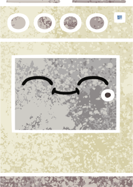 Bir insan tarafından çizilmiş mutfak fırınının retro çizim tarzı karikatürü.