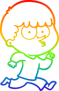 Gökkuşağı gradyanı çizimi bir çizgi film karakteri tarafından çizilmiş meraklı bir çocuk.