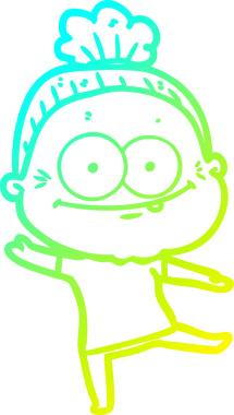 Bir insan tarafından çizilmiş, mutlu, yaşlı bir kadının çizimi.